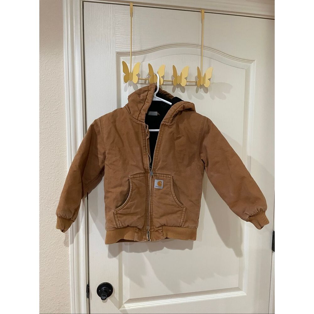 Carhartt Boys' Hooded Insulated Active Jacket in brown duck canvas small